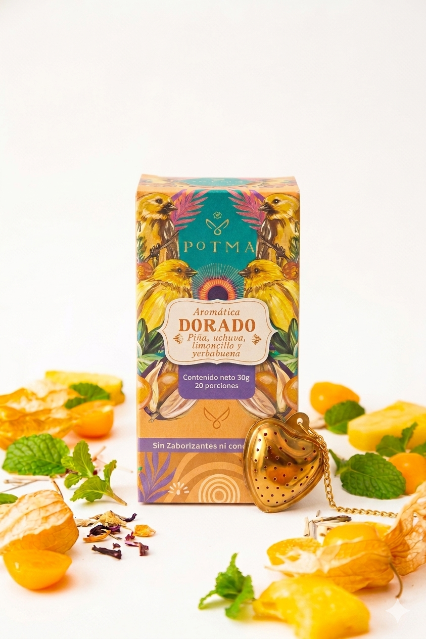 Dorado | Infusión natural de piña, uchuva, limoncillo y yerbabuena con infusor
