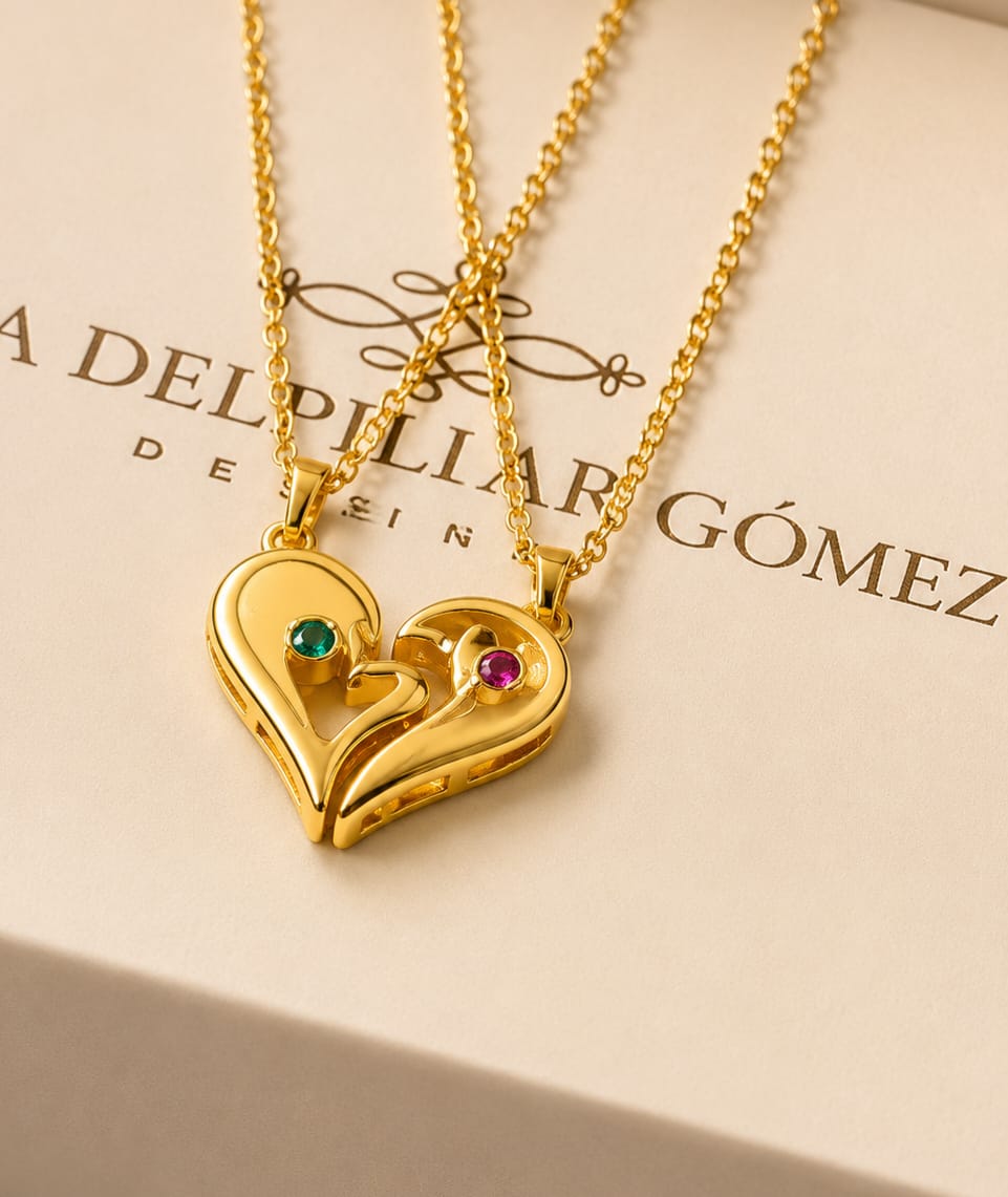 Collar corazón para compartir | Collar doble con dije magnético en baño de oro