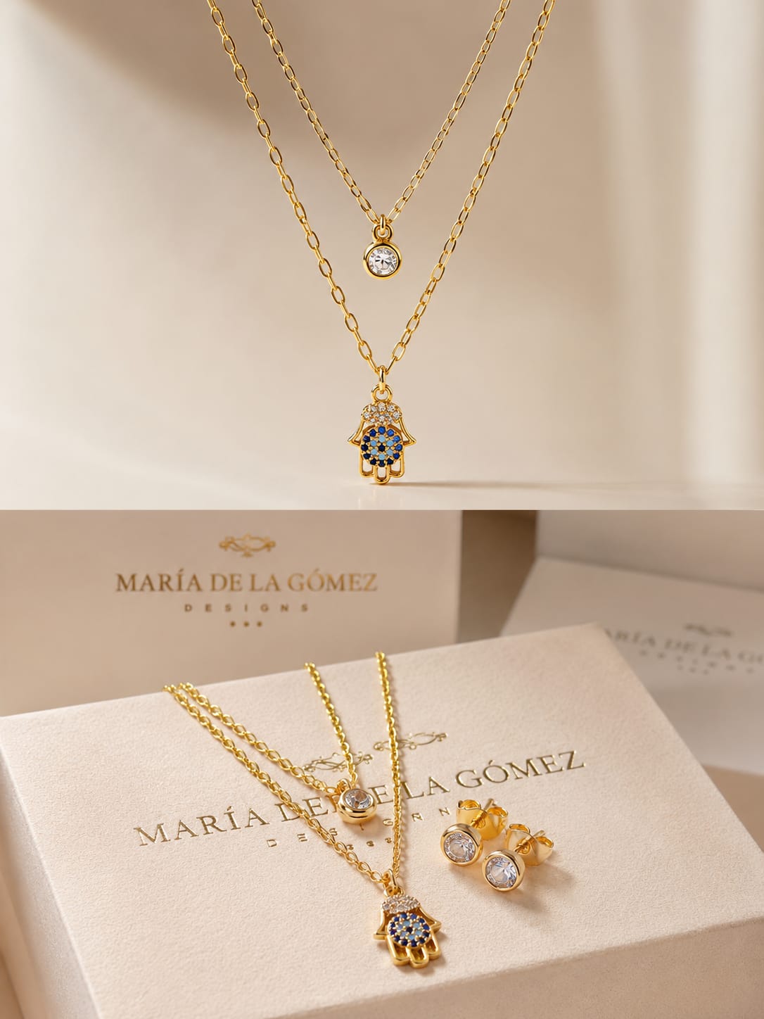 Collar Mano Hamsa | Collar con amuleto en baño de oro
