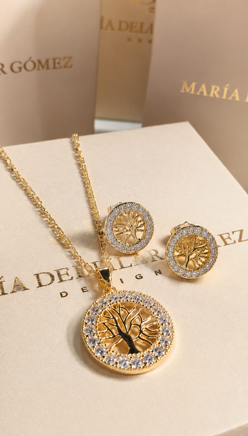 Set Árbol de la Vida | Collar y topos con cristales en baño de oro